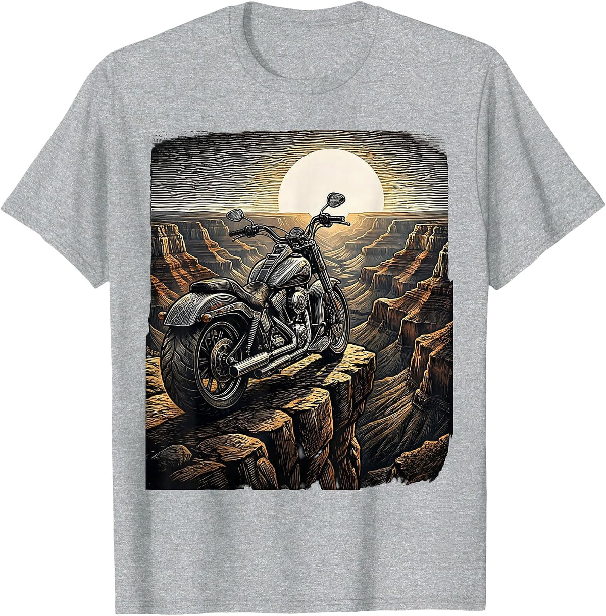 Men's Route 66 Chrome Motorcycle Cliff Overlook T-Shirt - Heather Grey