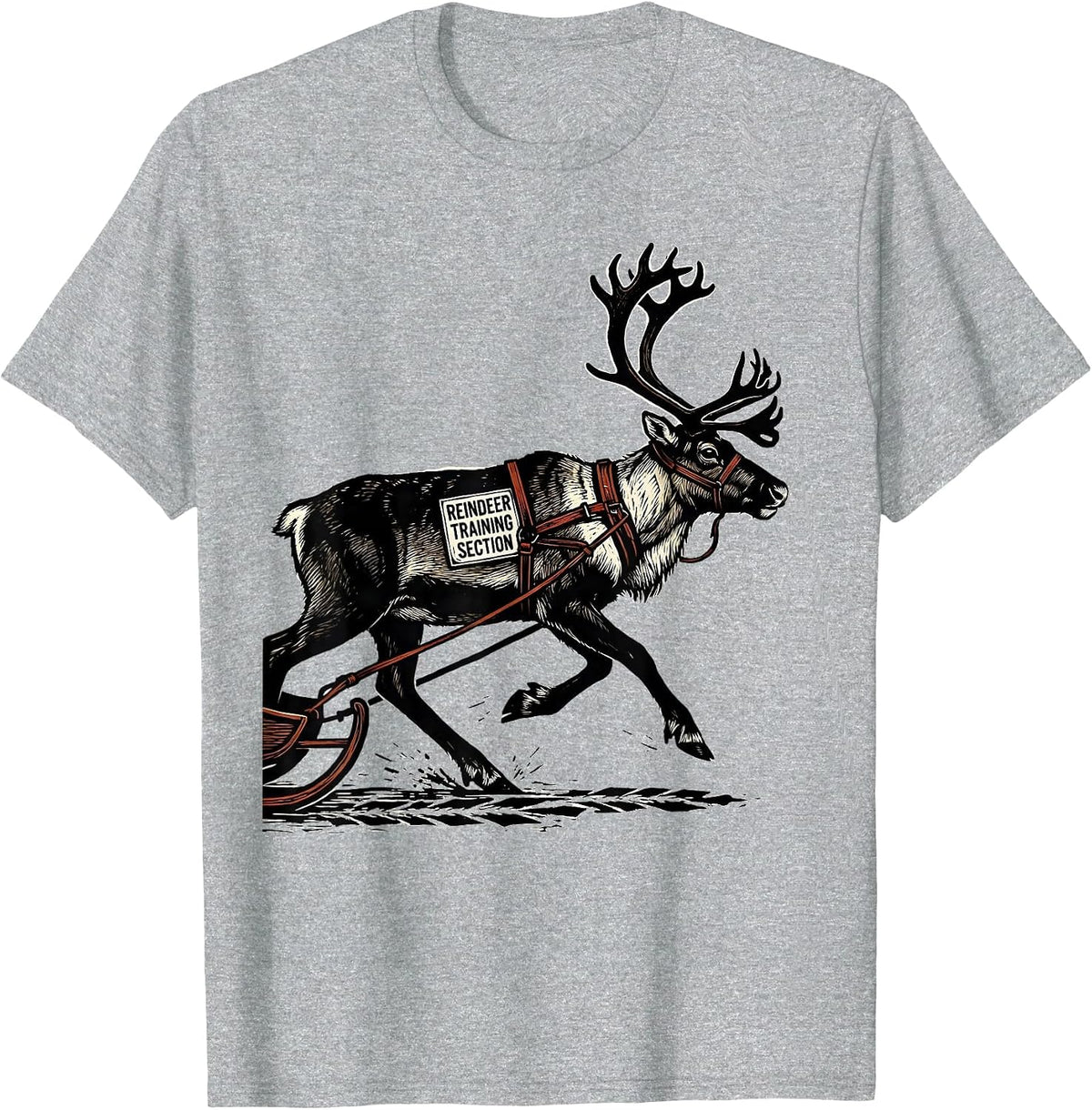 Men's Reindeer Training Section Funny Christmas Running Runner T-Shirt - Heather Grey
