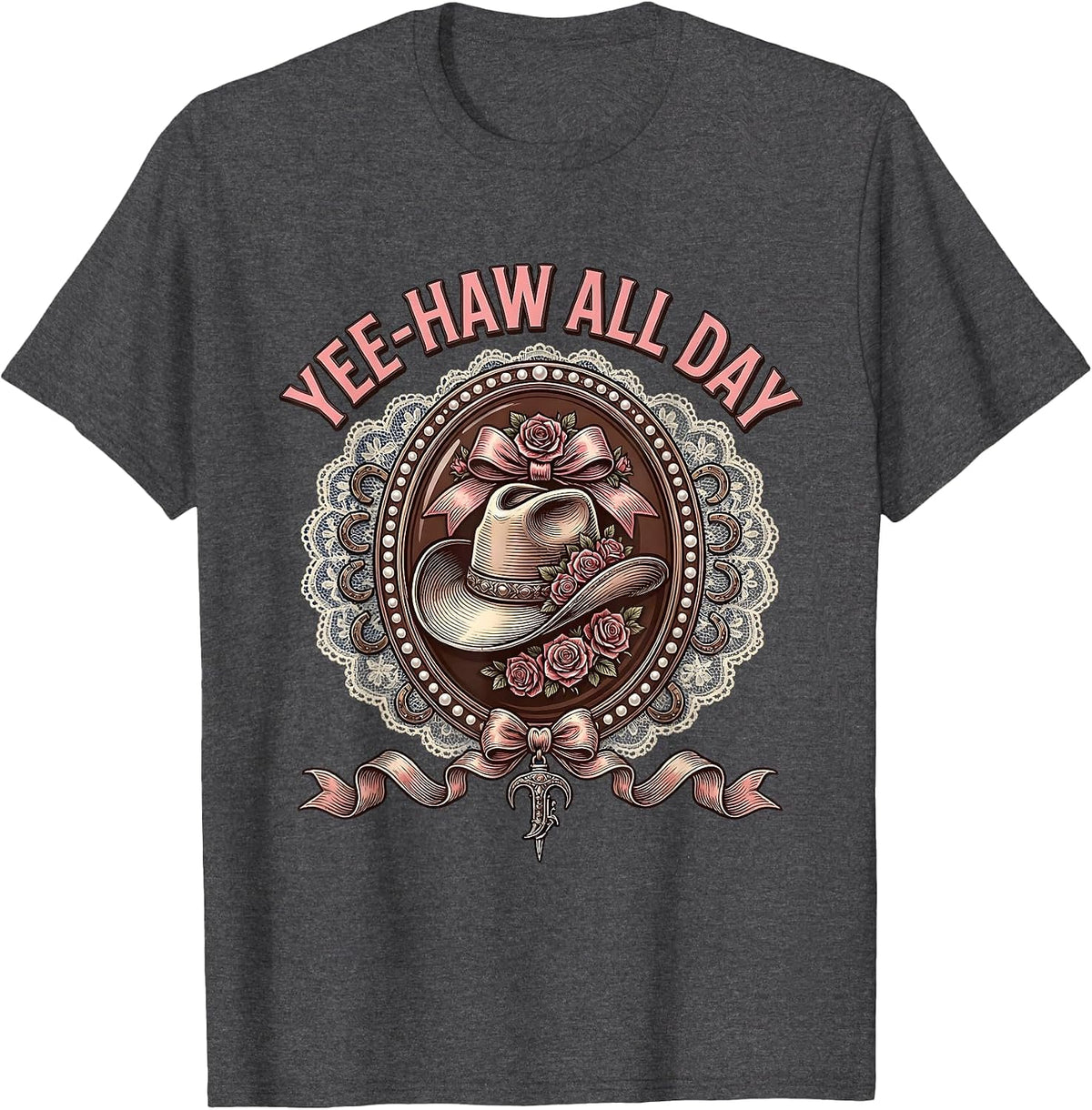 Yee-Haw All Day Western Cowboy Design T-Shirt - Dark Heather Grey