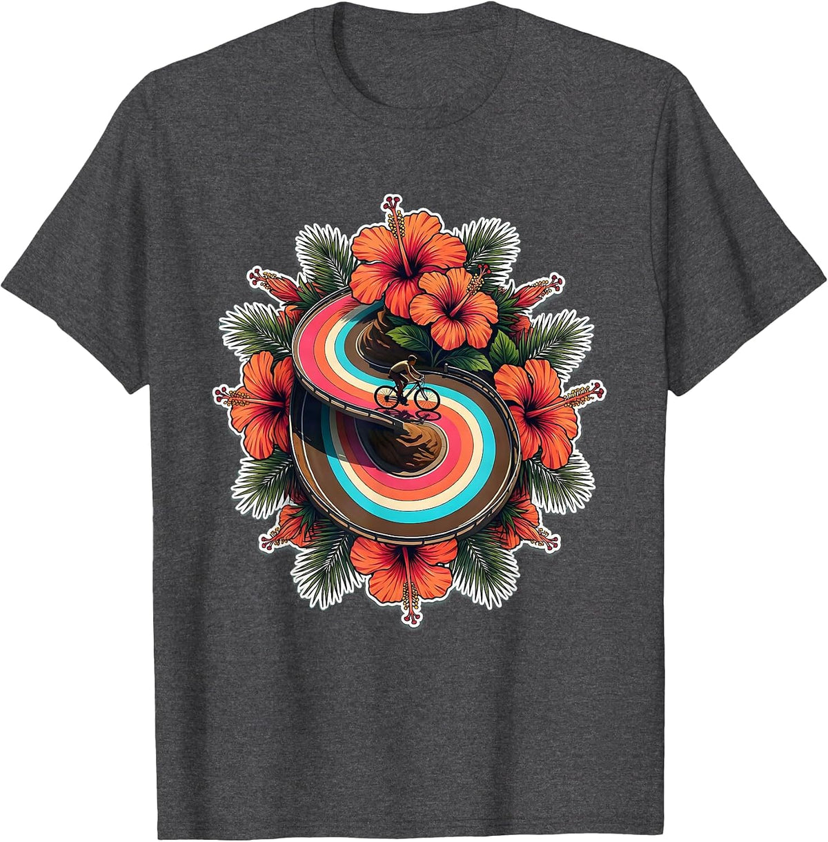 Men's Cyclist Climbing Mountain Road Overhead View T-Shirt - Dark Heather Grey