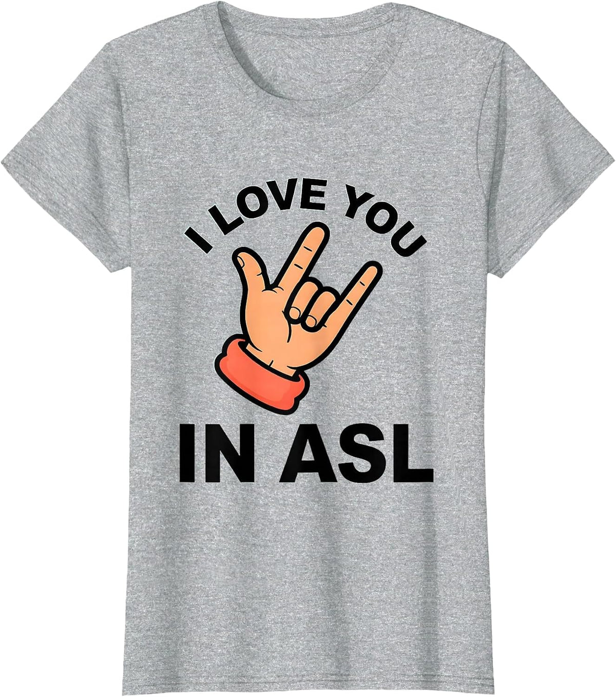 Women's I Love You In ASL Funny Cartoon Sign Language Deaf Awareness T-Shirt - Heather Grey