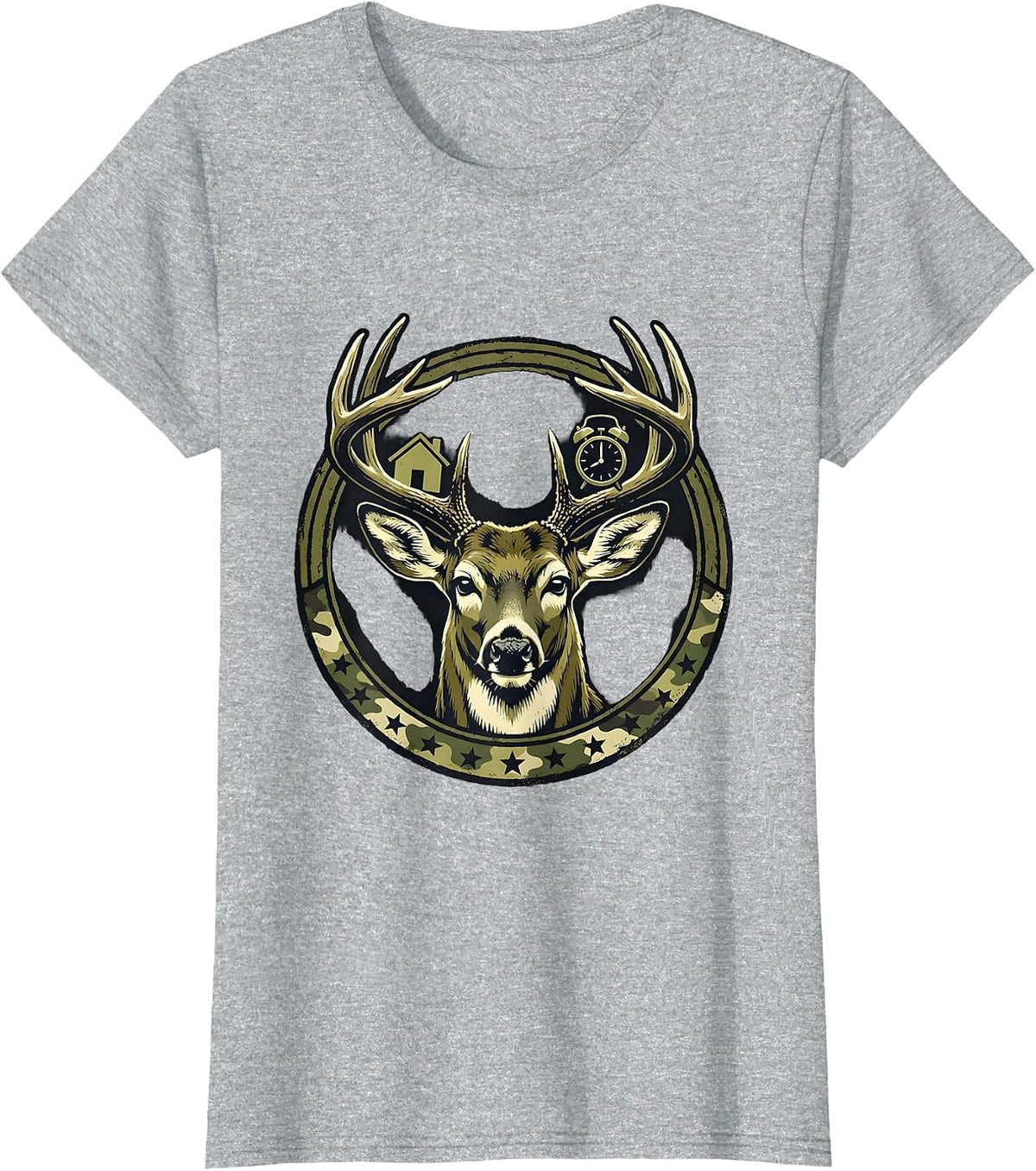 Women's Sealed Buck Badge Camo Deer Hunter Dad Gift T-Shirt - Heather Grey