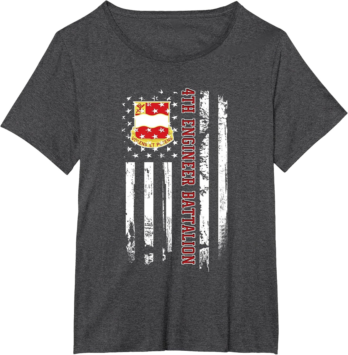 4th Engineer Battalion Veteran USA Flag Veterans Day Xmas T-Shirt - Dark Heather Grey