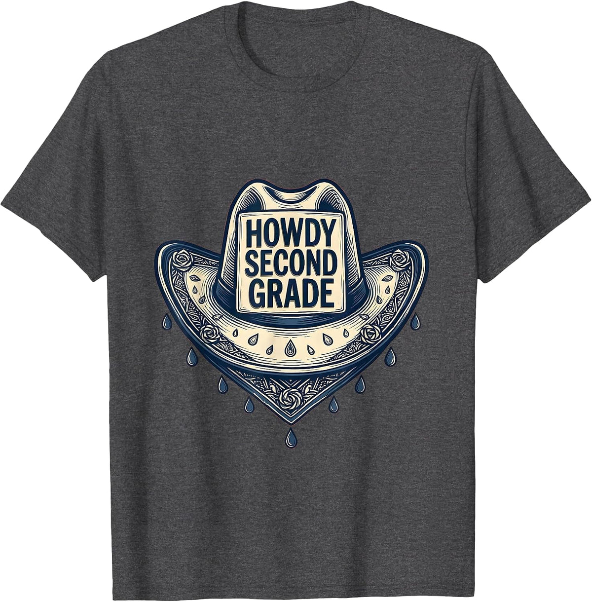 Men's Howdy Second Grade Western 2nd Grade Teacher Back To School T-Shirt - Dark Heather Grey