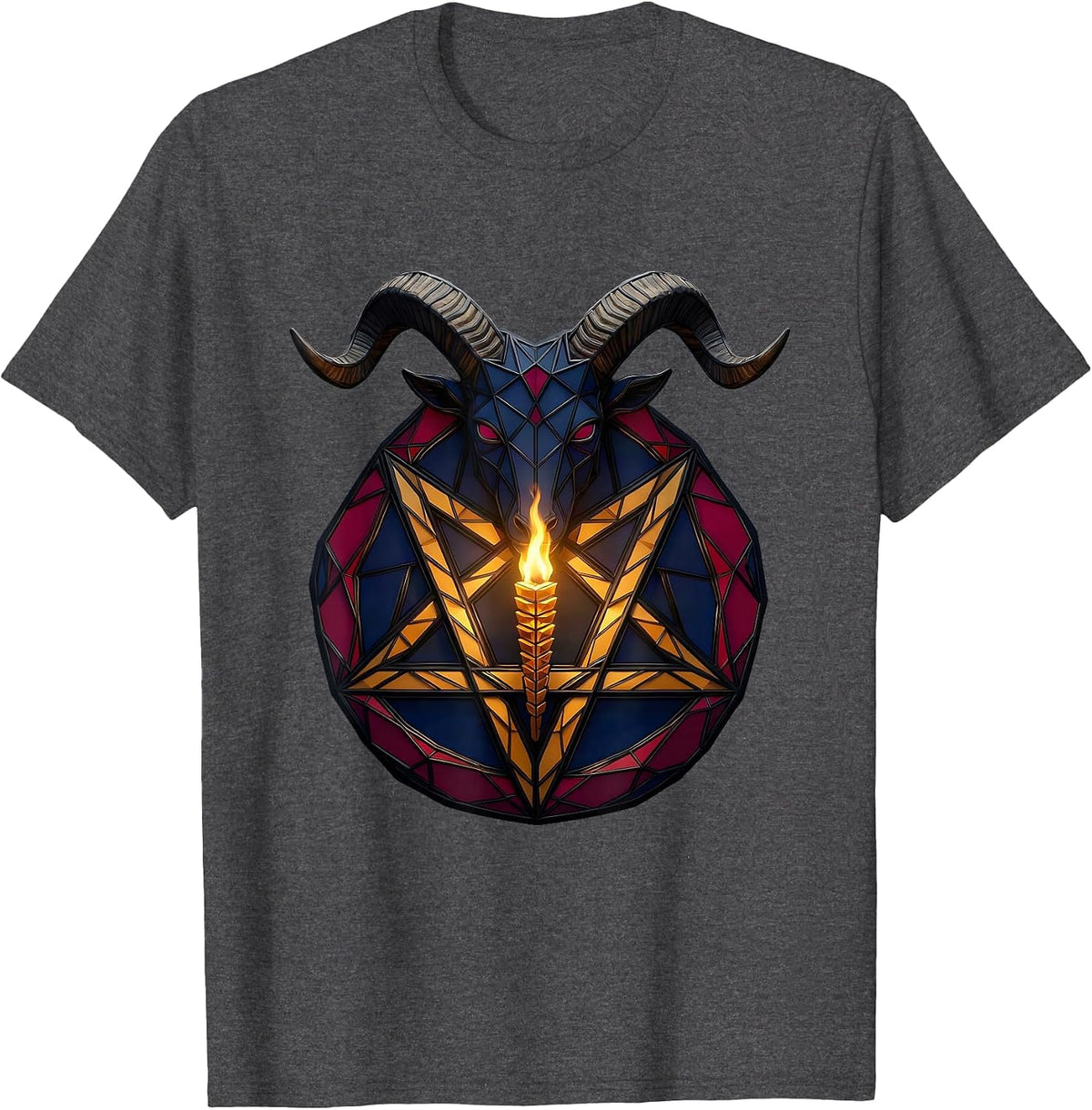 Oversized Pentagram Stained Glass Mosaic Occult Gothic T-Shirt - Dark Heather Grey