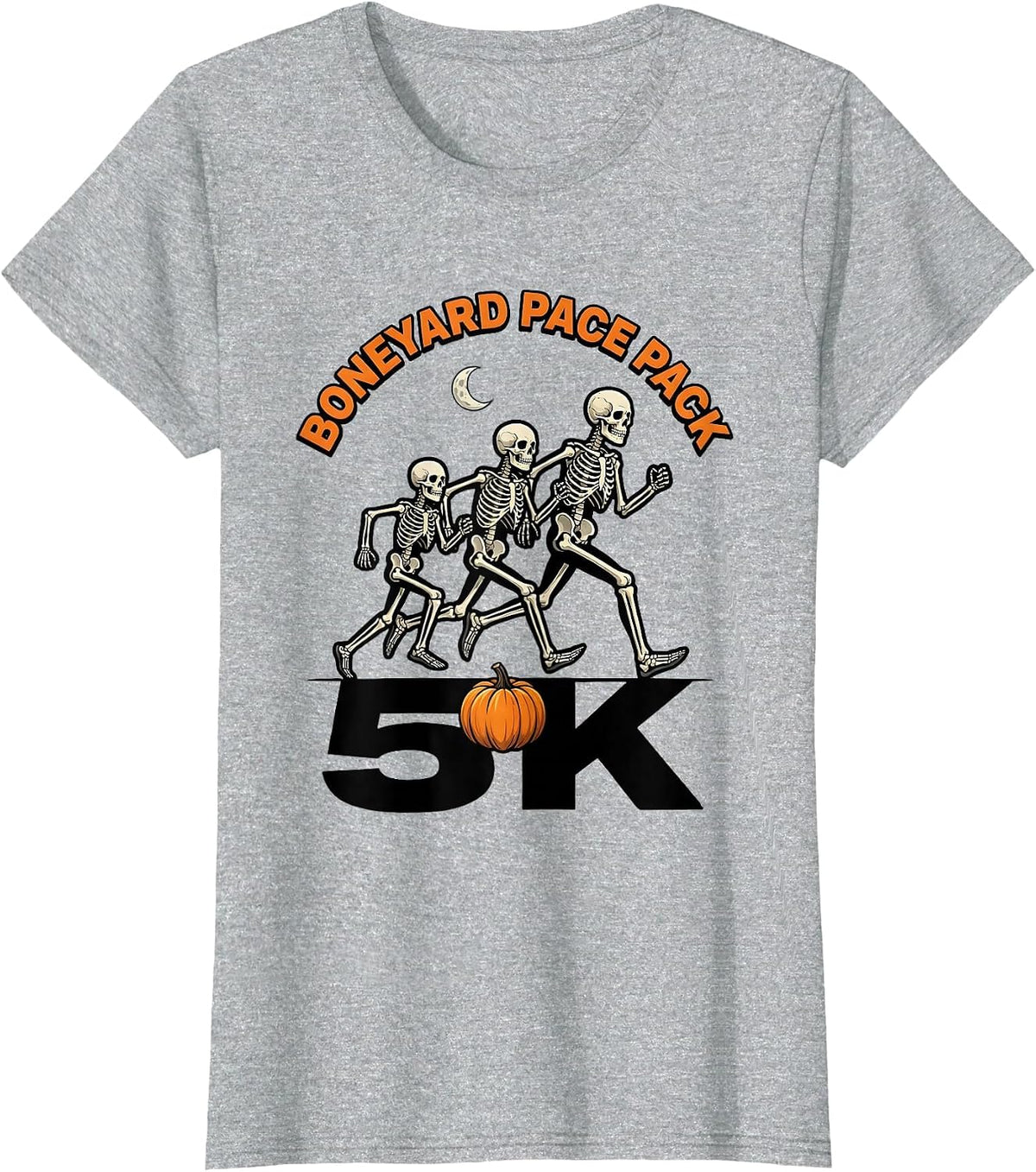 Women's Boneyard Pace Pack 5K Funny Halloween Skeleton Runner Race T-Shirt - Heather Grey