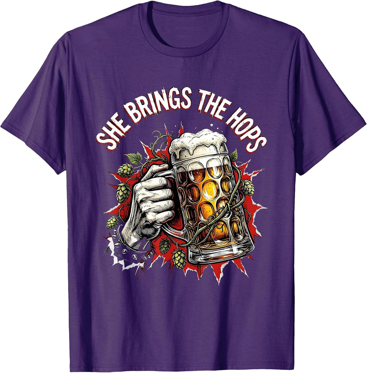 She Brings the Hops Oktoberfest Design T-Shirt - Purple