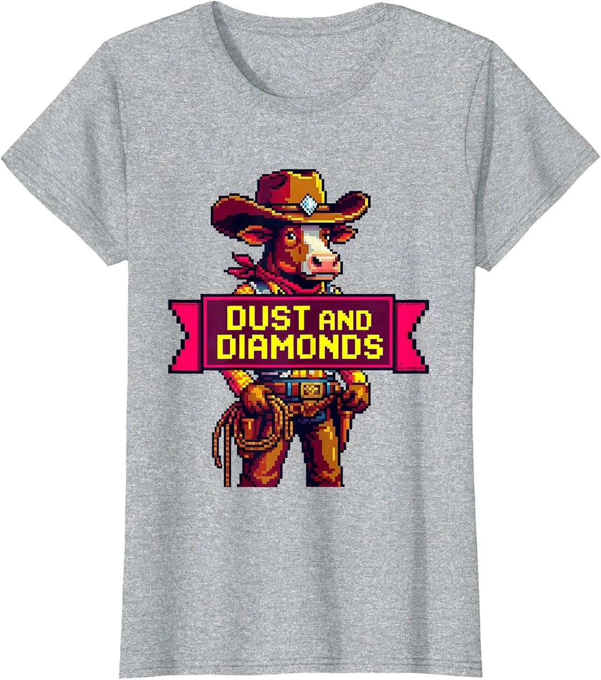Dust and Diamonds Cowboy Western Design T-Shirt - Heather Grey