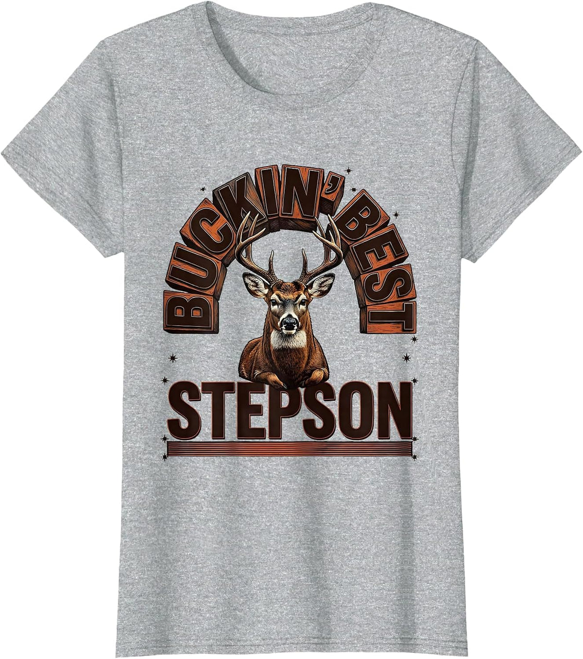 Buckin Best Stepson Funny Hunting Dad Humor Deer Hunter Gift T-Shirt - Heather Grey