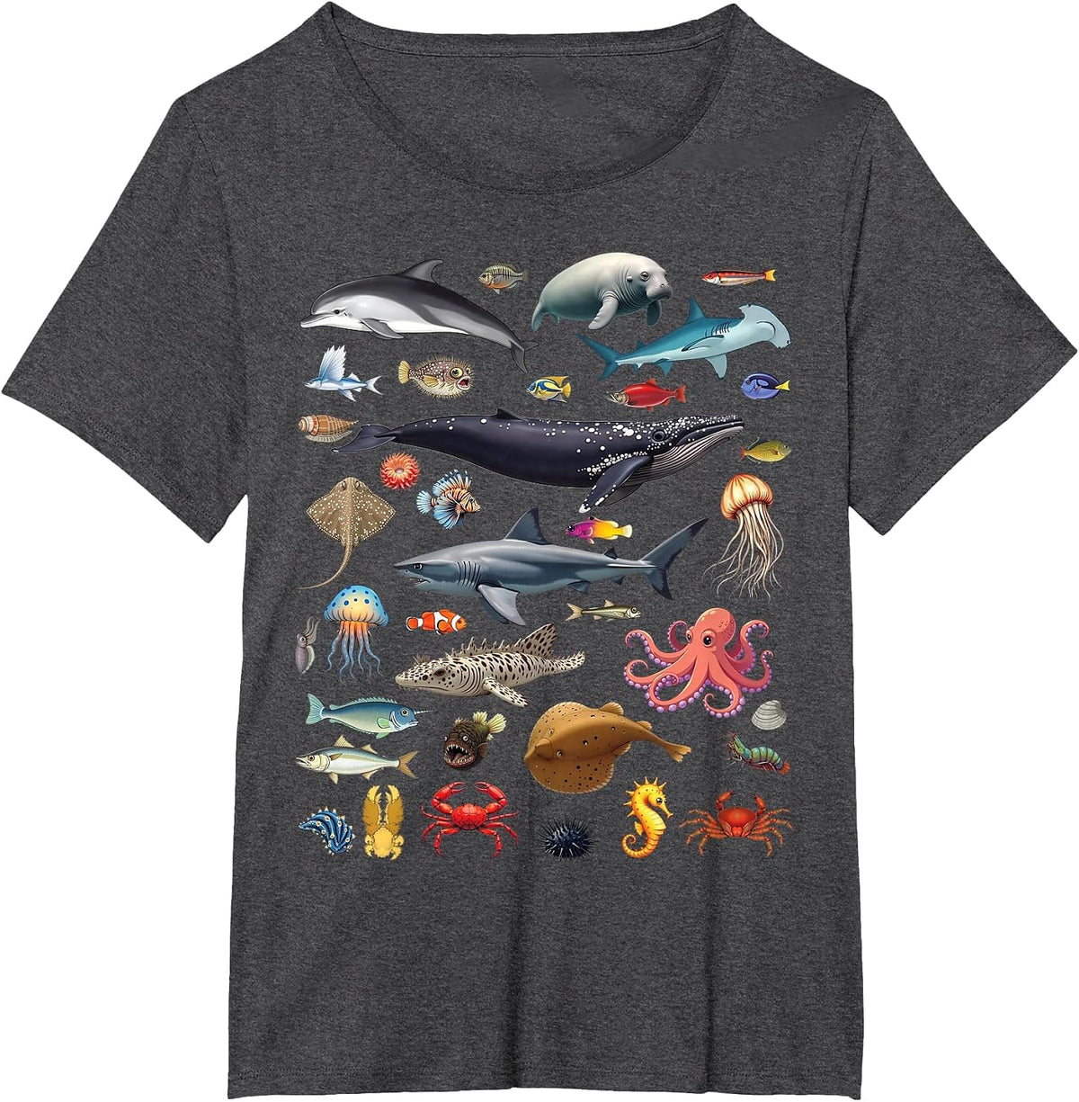 Ocean Creatures Ocean Life Exploration Sea Animals Wildlife T-Shirt - Dark Heather Grey