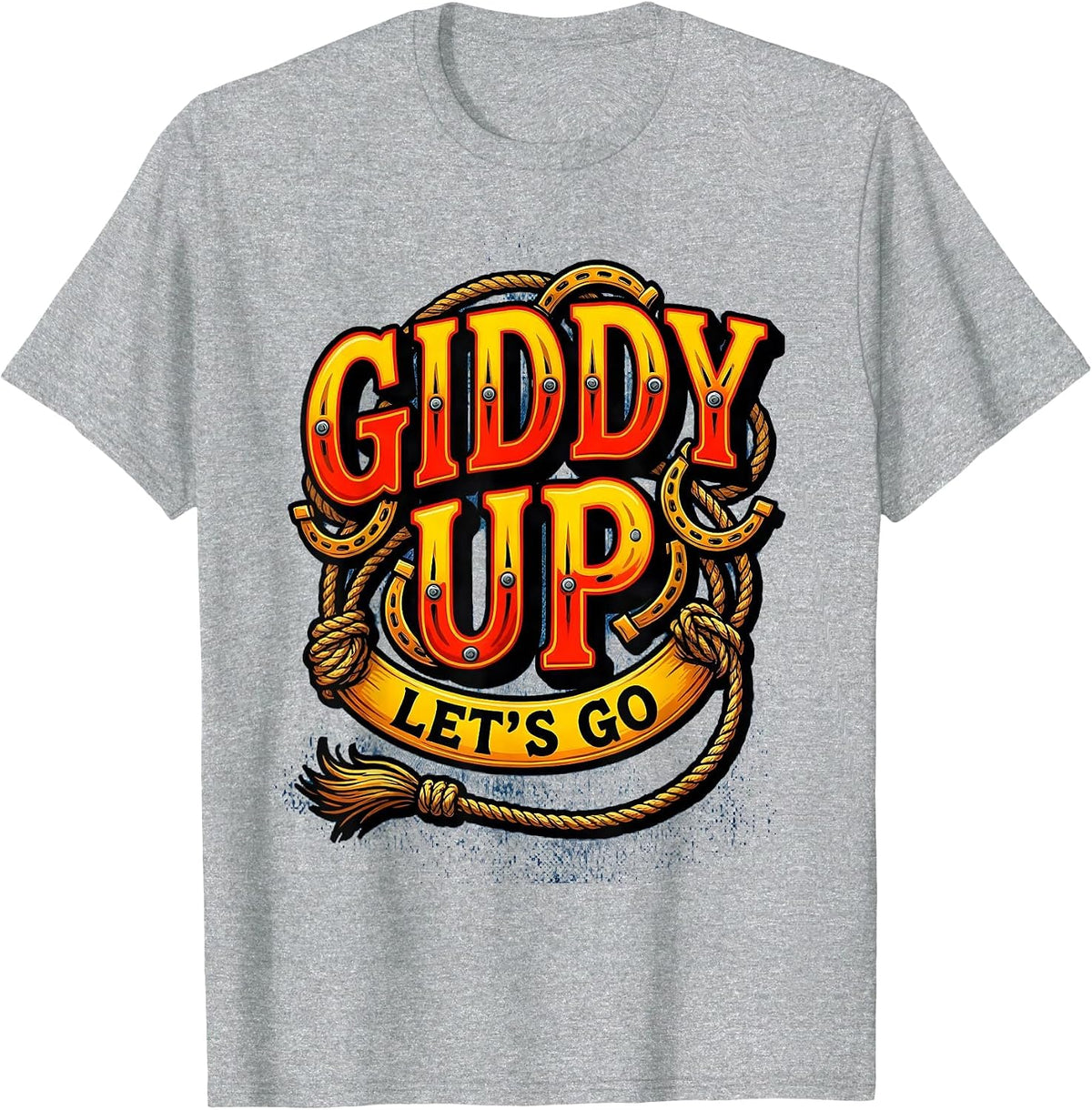 Men's Giddy Up Lets Go Cowgirl Graphic Design T-Shirt - Heather Grey