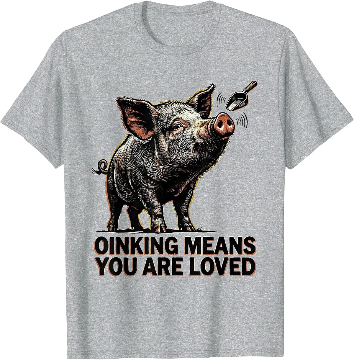 Men's Oinking Means You Are Loved Funny Pig Lover Linocut Art T-Shirt - Heather Grey