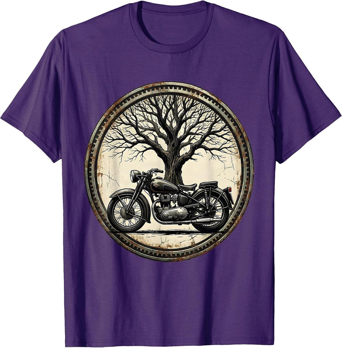 Men's Vintage Motorcycle Under Lone Tree Biker Graphic T-Shirt - Purple