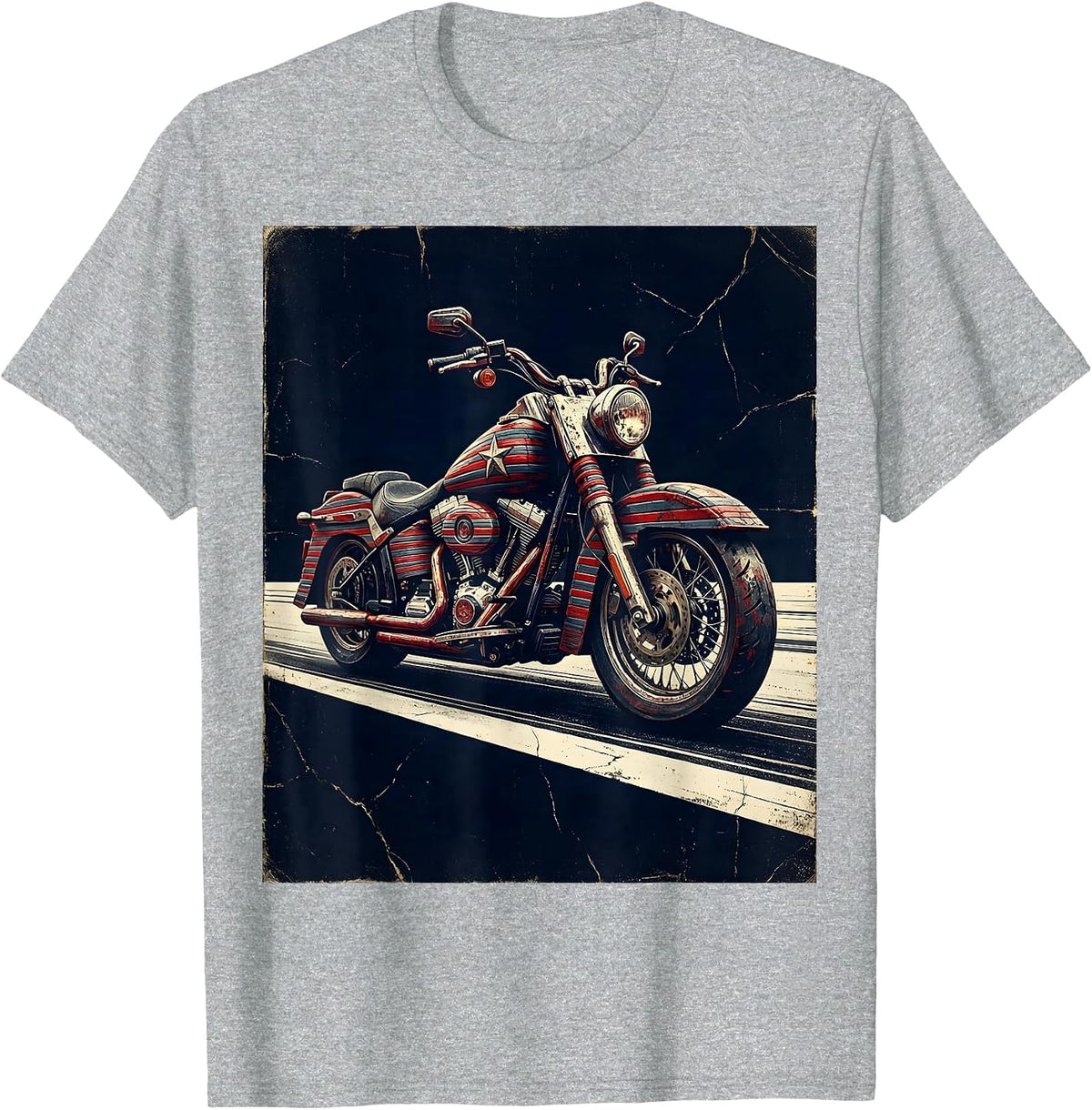 Men's Vintage Motorcycle Open Highway Dusk Ride USA T-Shirt - Heather Grey