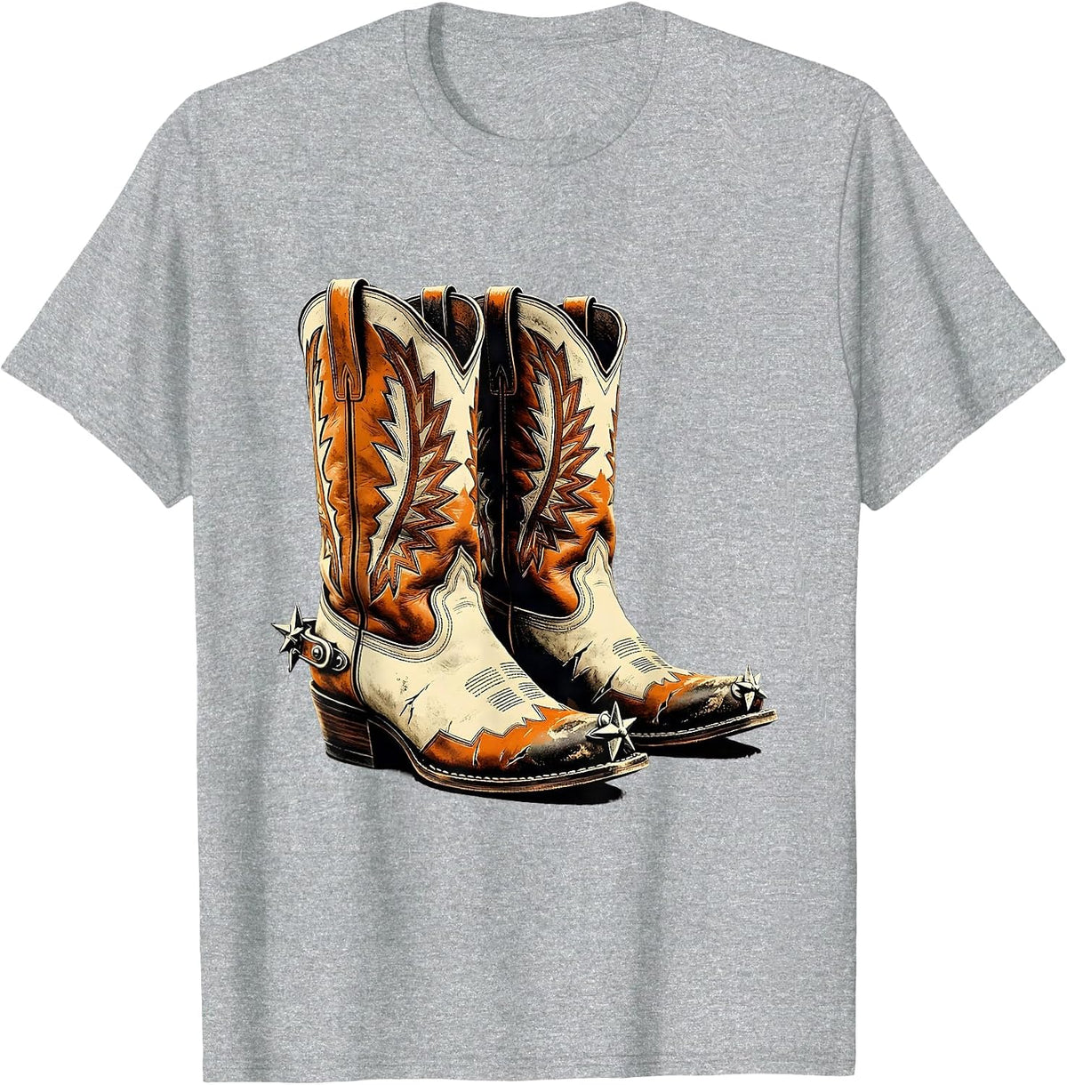 Men's Worn Cowboy Boots With Spurs Graphic T-Shirt - Heather Grey