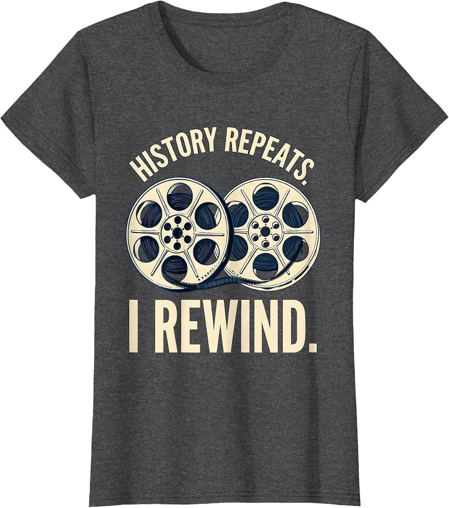 Women's History Repeats I Rewind Funny History Teacher Back To T-Shirt - Dark Heather Grey