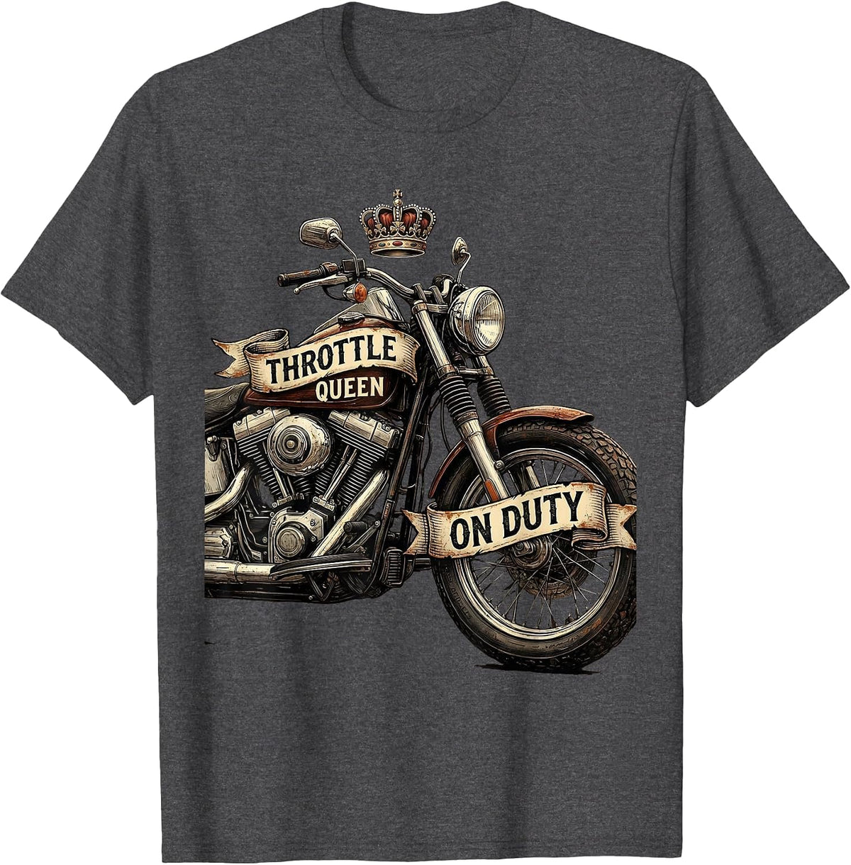 Throttle Queen On Duty Motorcycle Rider Design T-Shirt - Dark Heather Grey