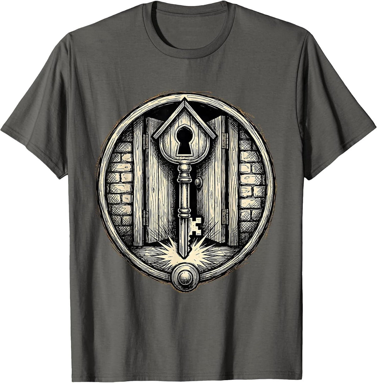 Men's Sped Teacher Giant Key Unlocking School Door T-Shirt - Asphalt Grey