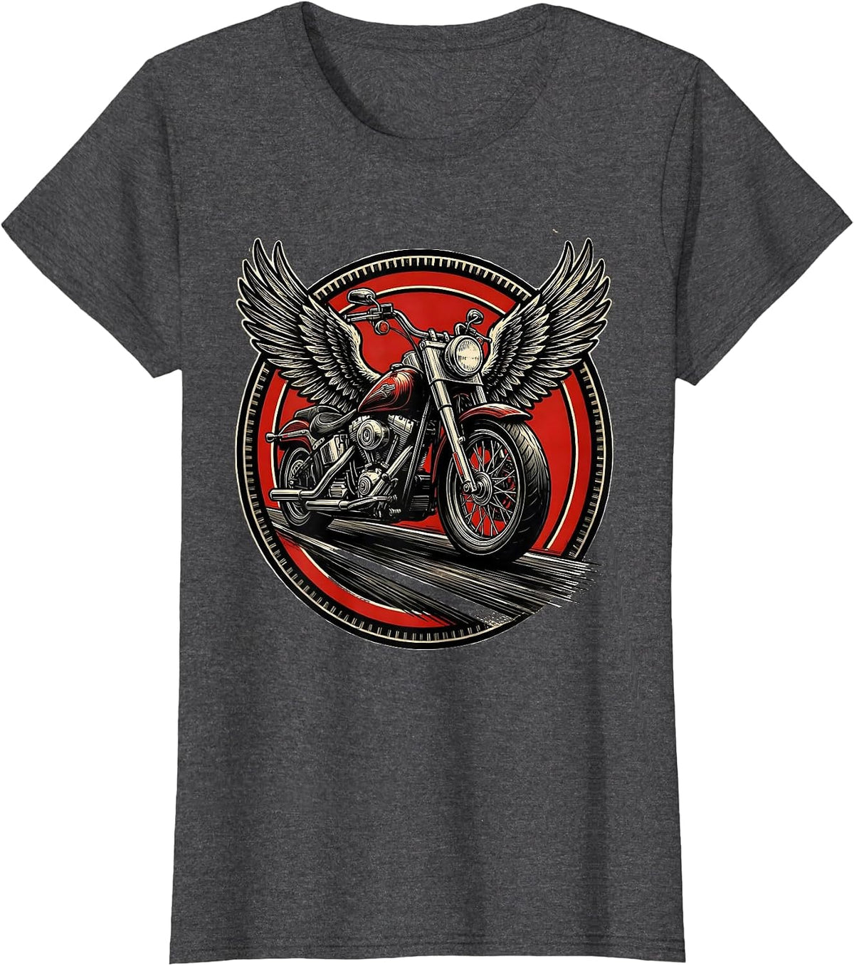 Women's Vintage Motorcycle Freedom Open Highway Graphic T-Shirt - Dark Heather Grey