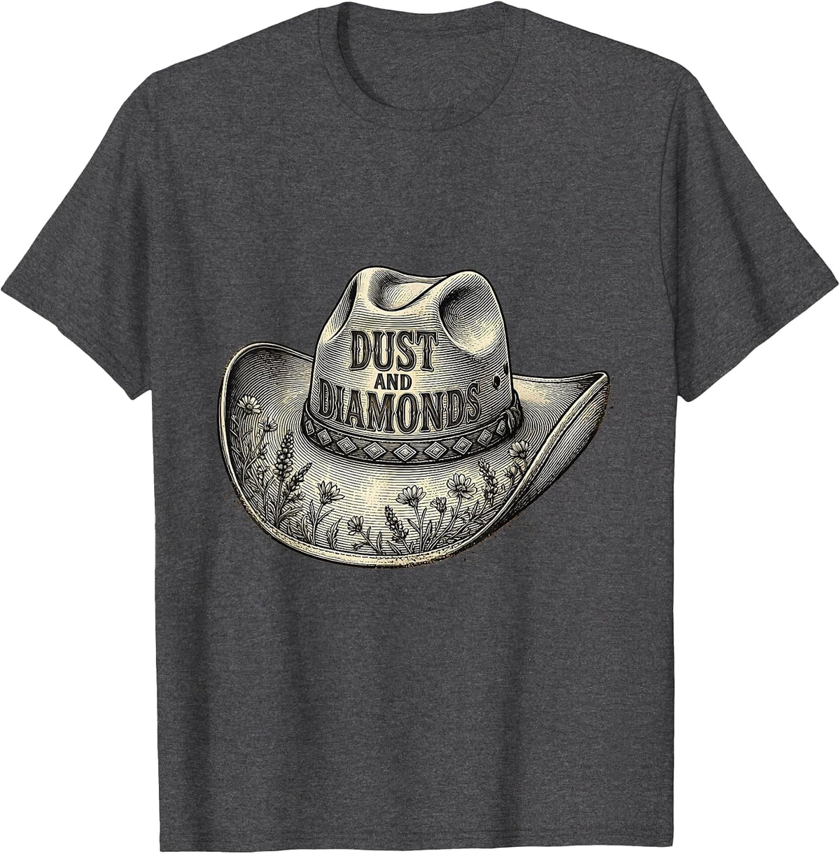 Men's Dust and Diamonds Cowgirl Western Design T-Shirt - Dark Heather Grey