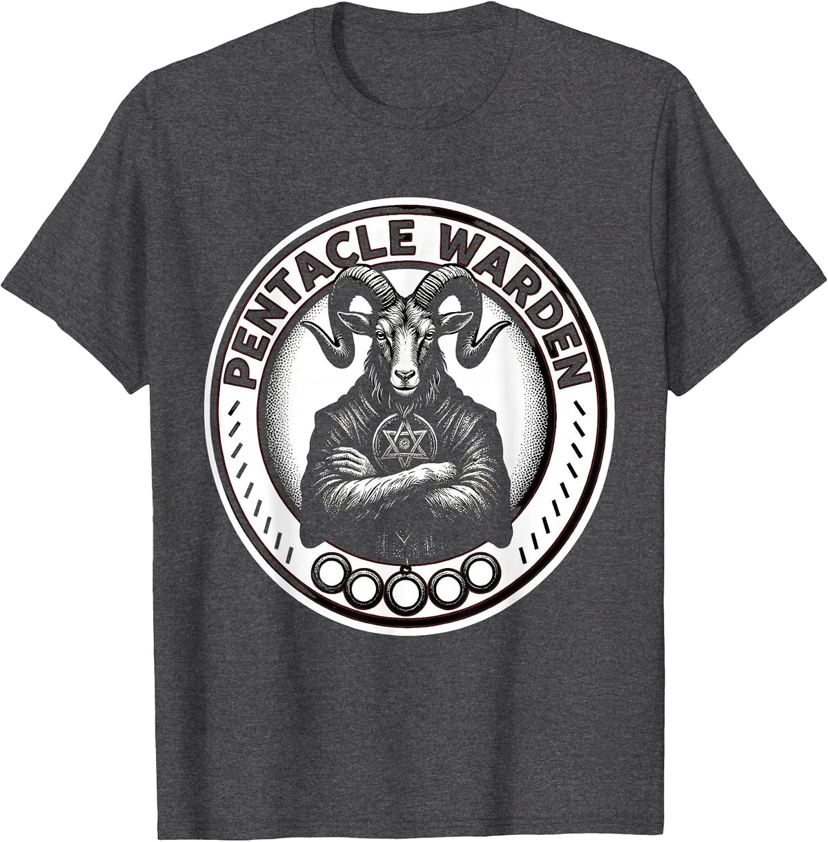 Men's Pentacle Warden Occult Satanic Gothic Dark Symbolism T-Shirt - Dark Heather Grey