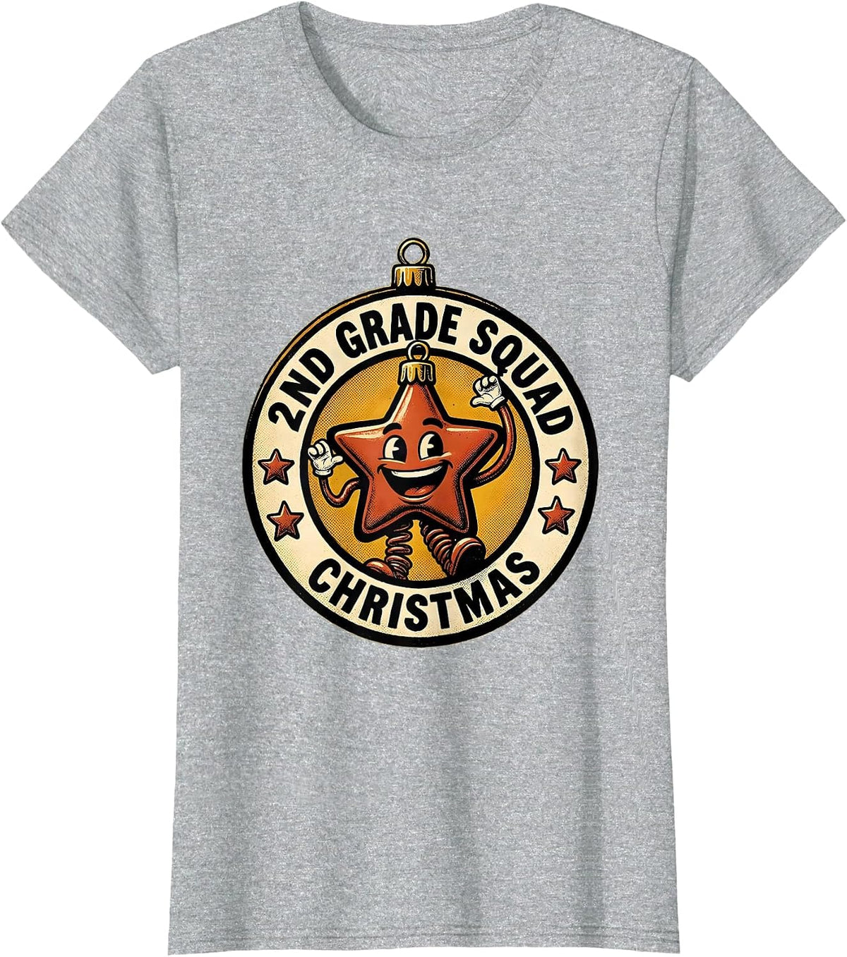 2nd Grade Squad Christmas Retro Cartoon Teacher Humor T-Shirt - Heather Grey