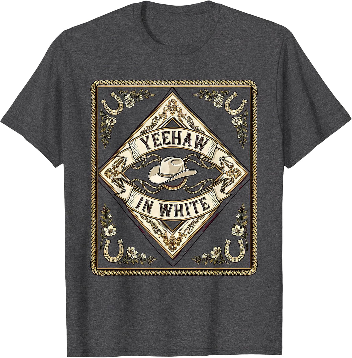 Yeehaw White Cowgirl Western Design T-Shirt - Dark Heather Grey