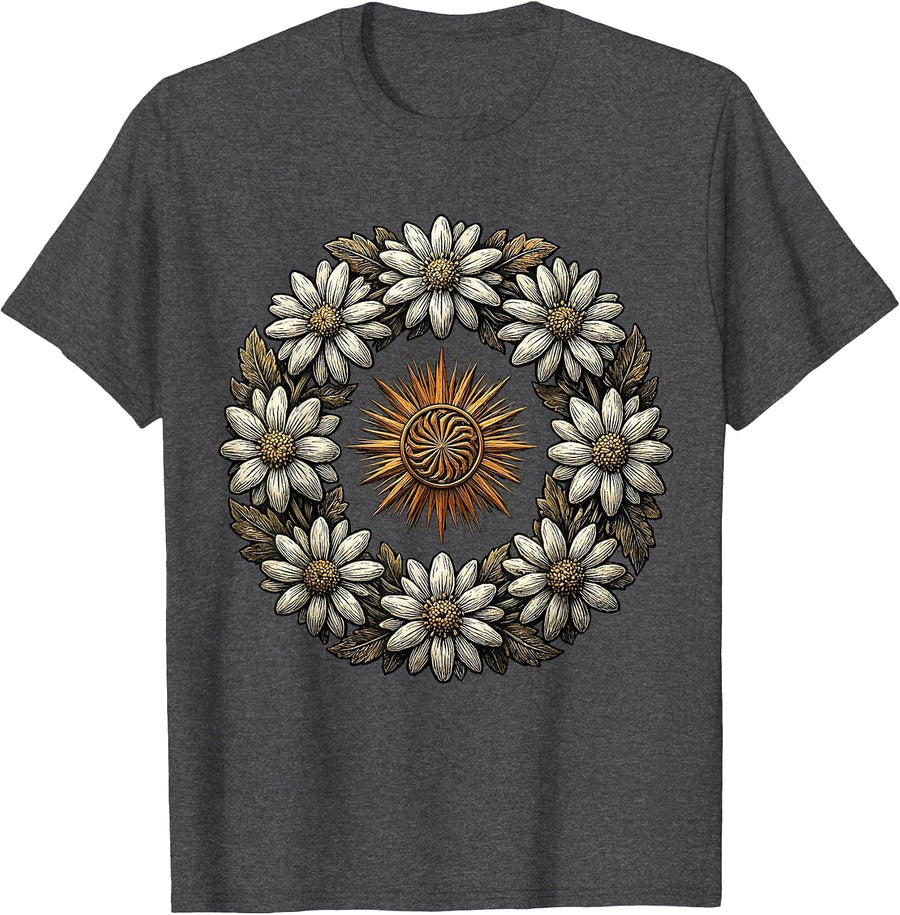 Men's Edelweiss Wreath Oktoberfest Floral Design T-Shirt - Dark Heather Grey