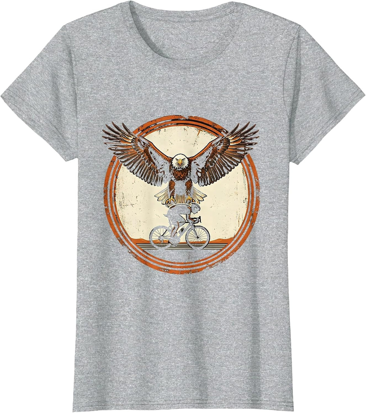 Eagle Soaring Over Road Cyclist Silhouette T-Shirt - Heather Grey