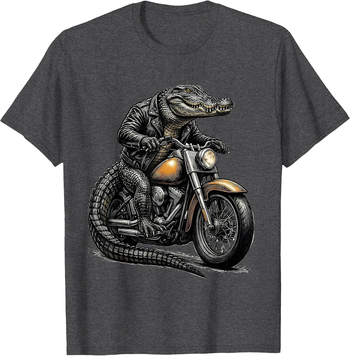 Gator Riding a Vintage Motorcycle Graphic Tee T-Shirt - Dark Heather Grey