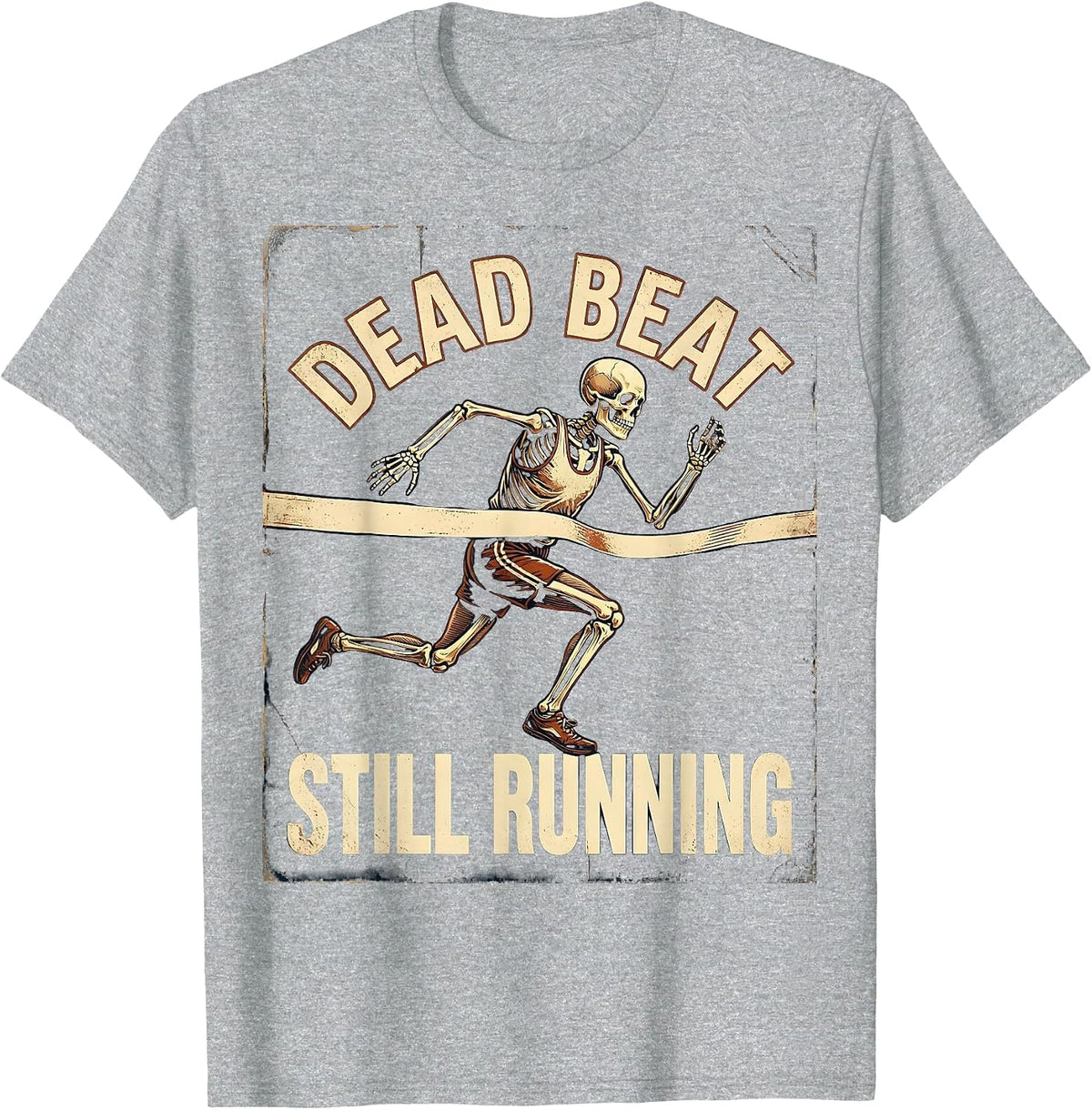 Men's Dead Beat Still Running Vintage Skeleton Halloween Runner T-Shirt - Heather Grey