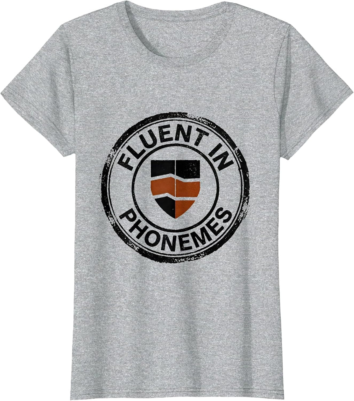 Fluent In Phonemes Rubber Stamp Dyslexia Teacher Awareness T-Shirt - Heather Grey
