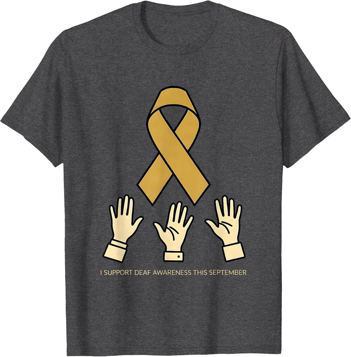 Men's I Support Deaf Awareness This September ASL Teacher T-Shirt - Dark Heather Grey