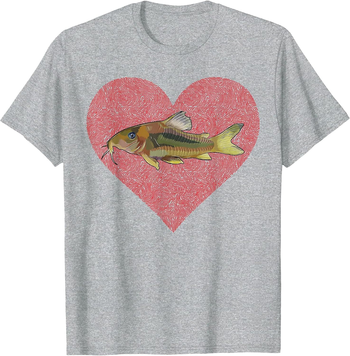 Corydoras Catfish Valentine's Day Fish Love Fingerprint T-Shirt - Heather Grey