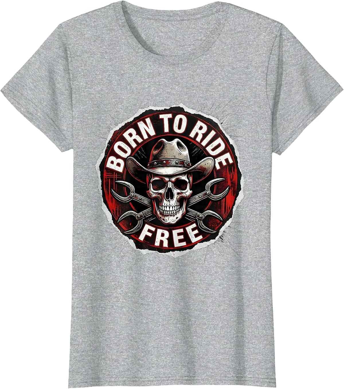 Women's Born to Ride Free Cowgirl Graphic Design T-Shirt - Heather Grey