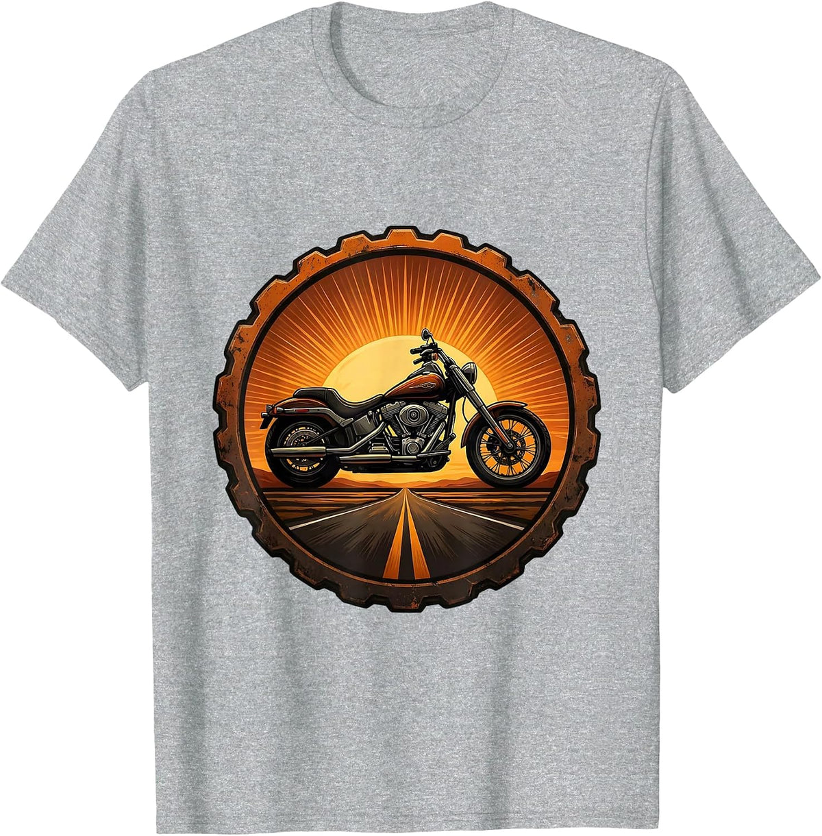 Men's Chopper Motorcycle Silhouette Sunset Graphic T-Shirt - Heather Grey