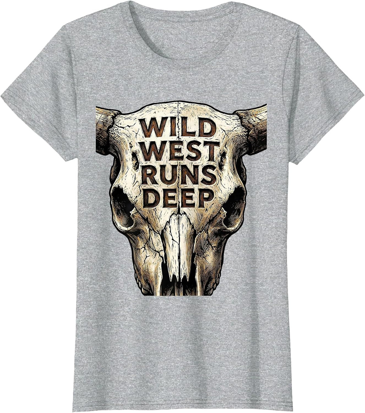 Women's Wild West Runs Deep Cowboy Graphic Design T-Shirt - Heather Grey