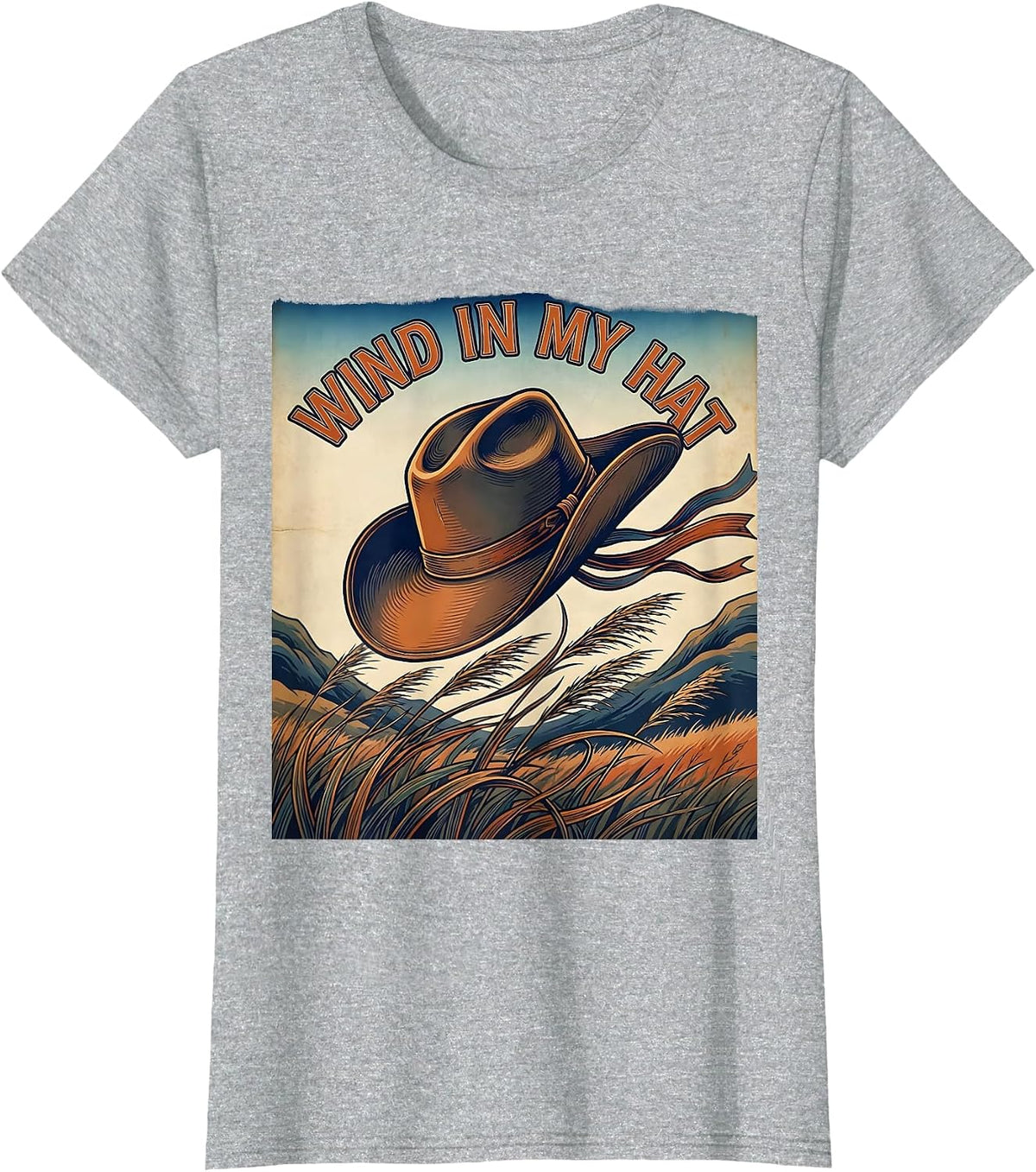 Women's Wind in My Hat Cowgirl Western Design T-Shirt - Heather Grey