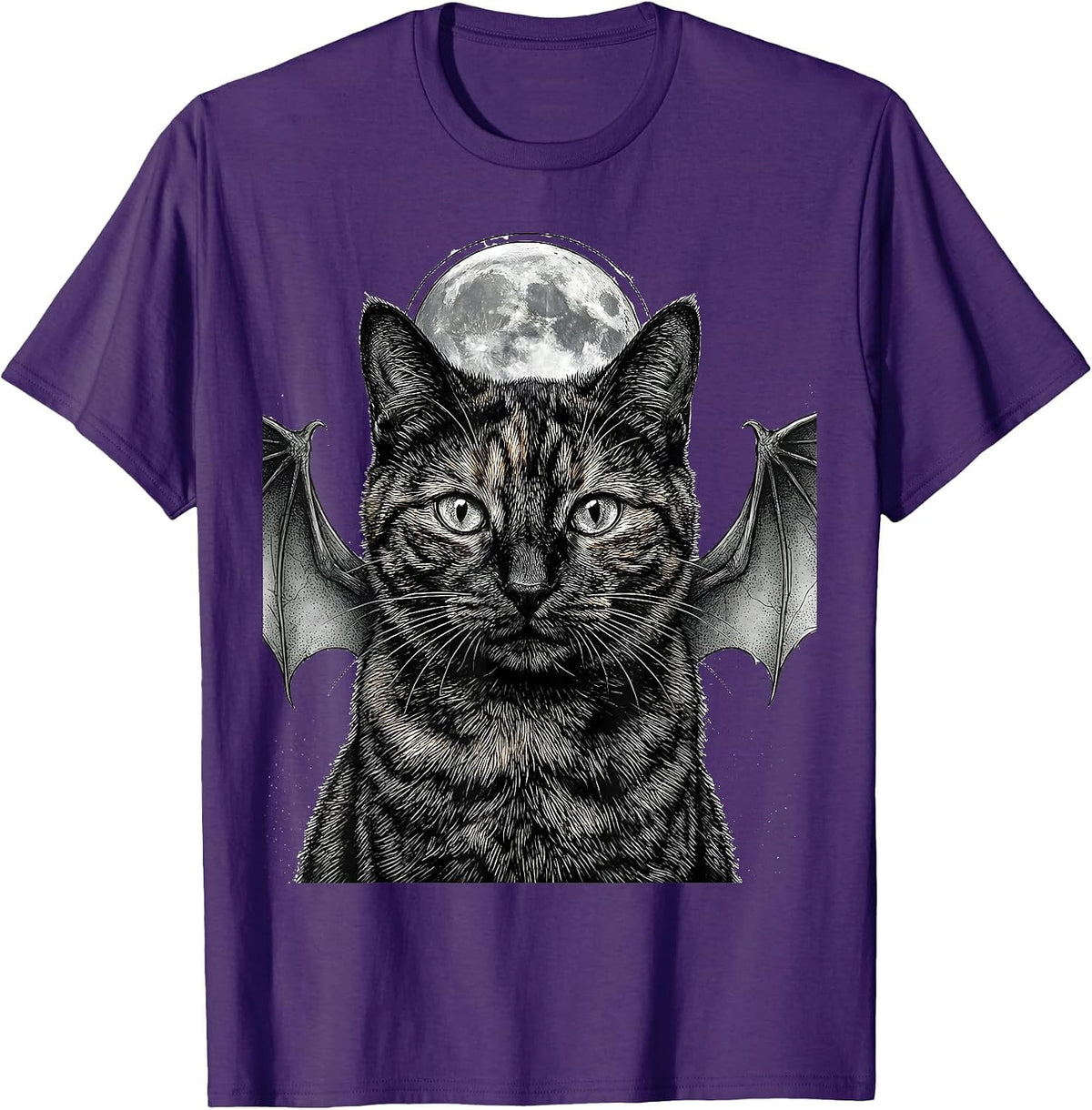 Tortoiseshell Cat Full Moon Dragon Boop Fantasy Humor T-Shirt - Purple