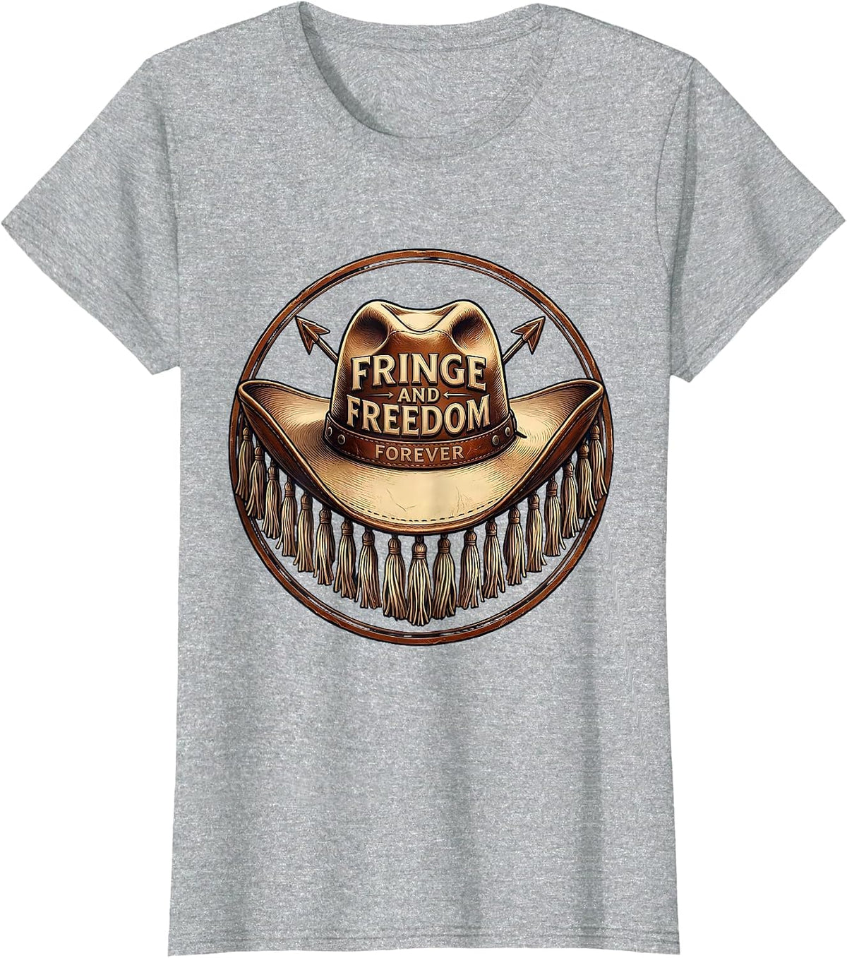 Women's Fringe and Freedom Forever Girls Western Design T-Shirt - Heather Grey