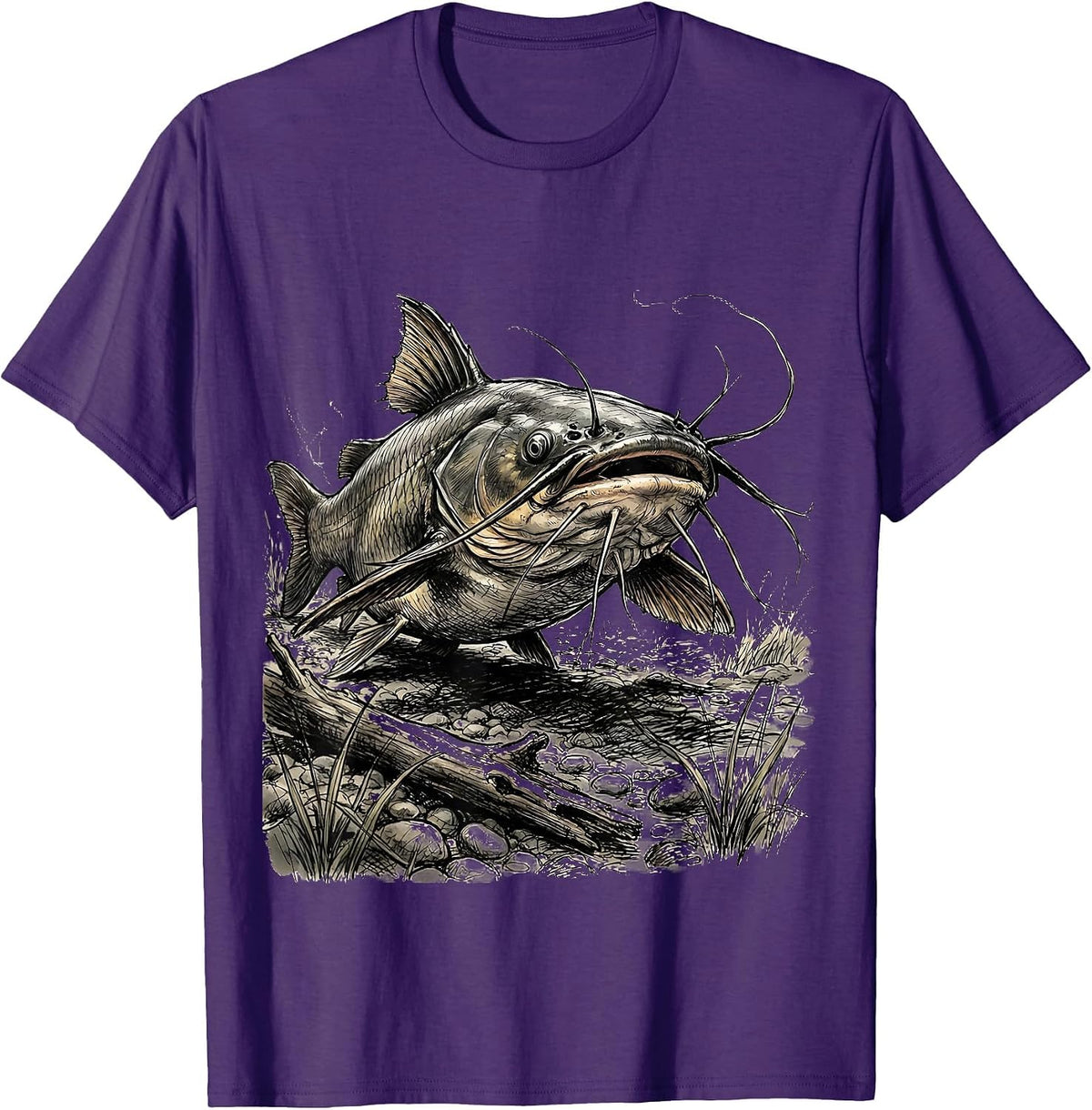 Catfish River Bottom Fishing Graphic T-Shirt - Purple