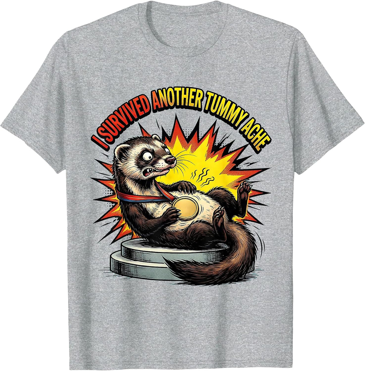 Men's I Survived Another Tummy Ache Funny Ferret Meme Humor T-Shirt - Heather Grey