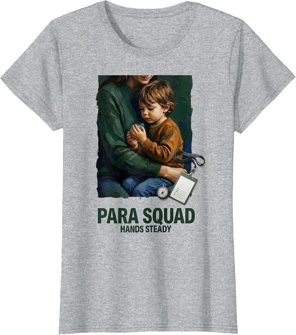 Women's Para Squad Hands Steady Paraprofessional Teacher Aide Back T-Shirt - Heather Grey