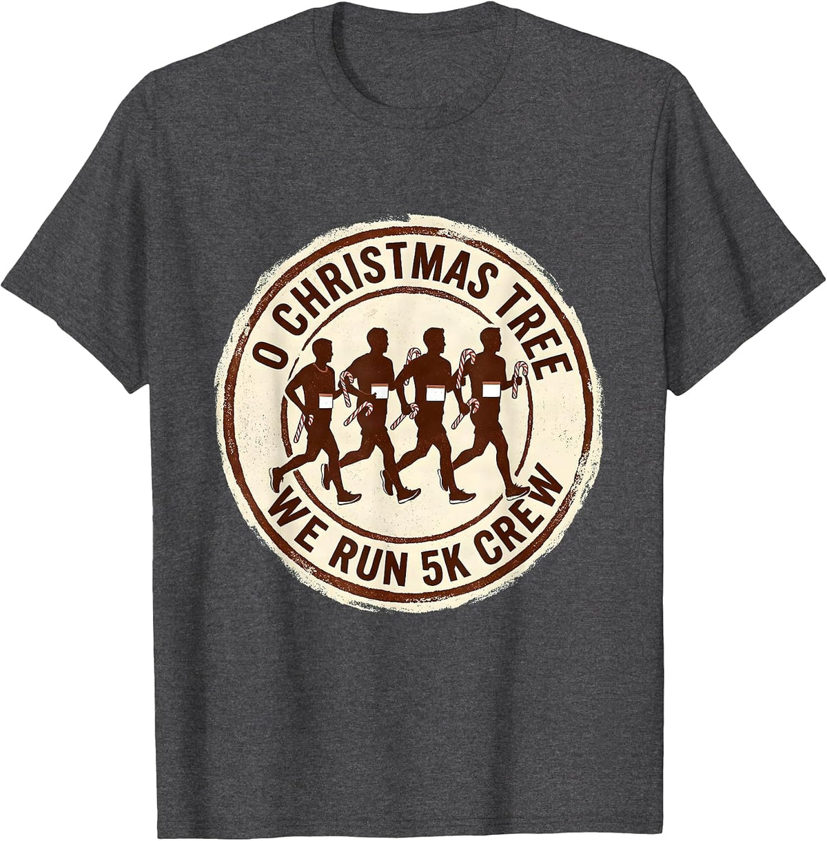Men's O Christmas Tree, We Run 5K Crew Funny Running Squad T-Shirt - Dark Heather Grey