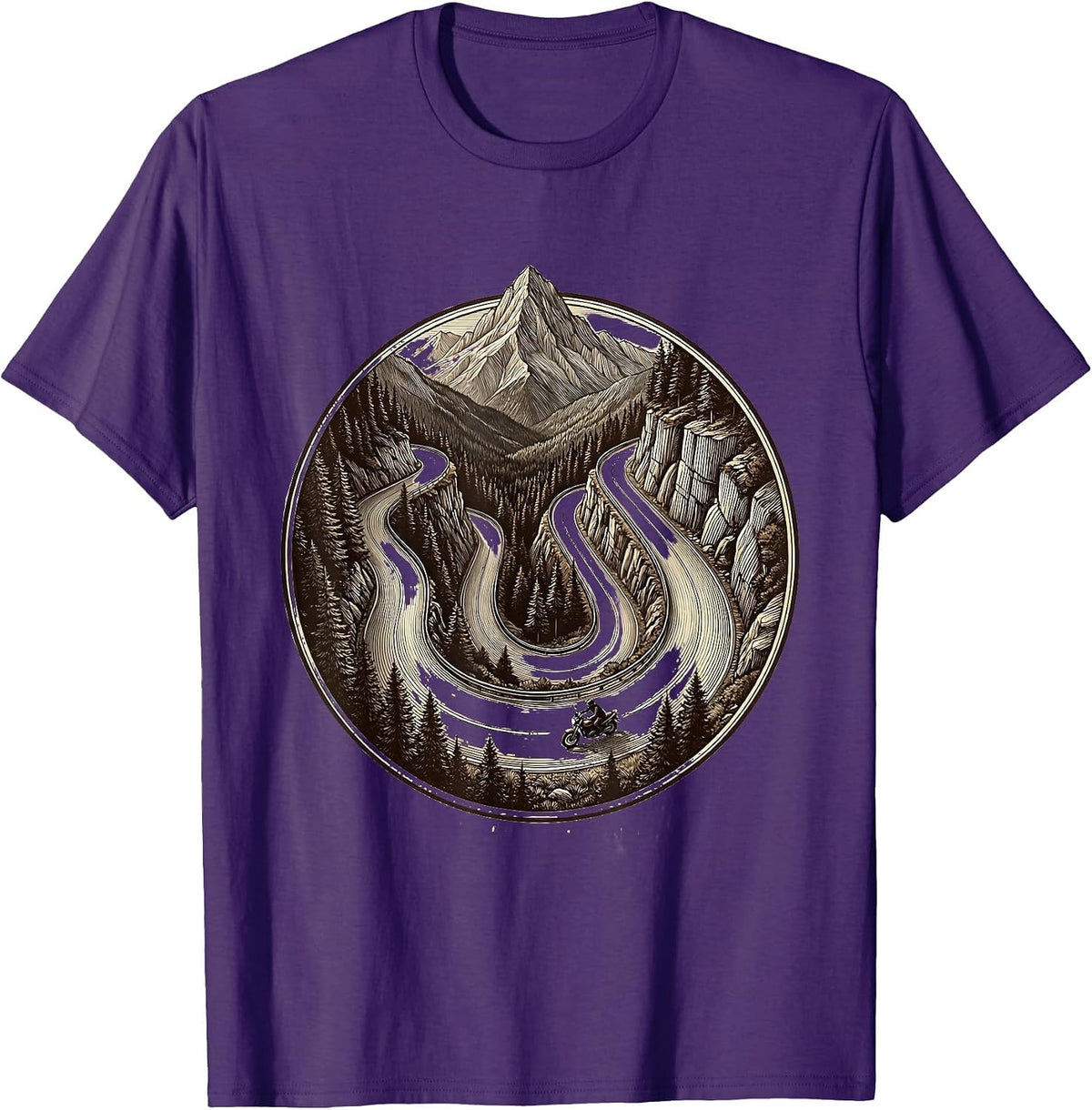 Men's Eagle Eye Mountain Road Motorcycle Graphic T-Shirt - Purple