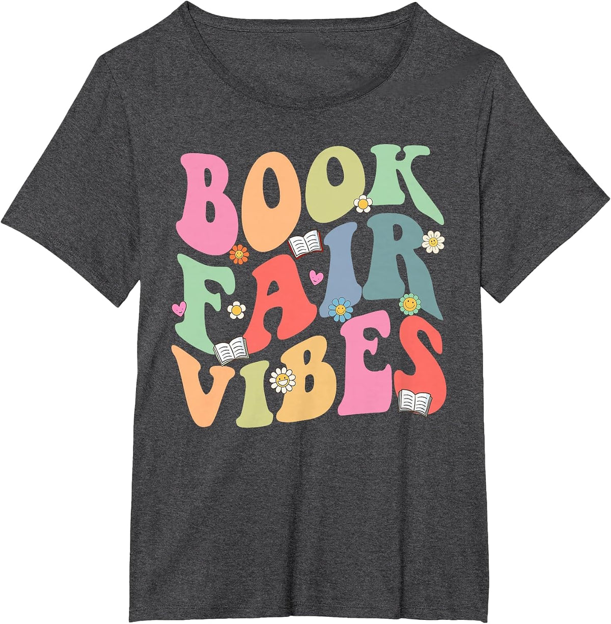 Library Book Fair Vibe Groovy Retro School Reading Nostalgic T-Shirt - Dark Heather Grey