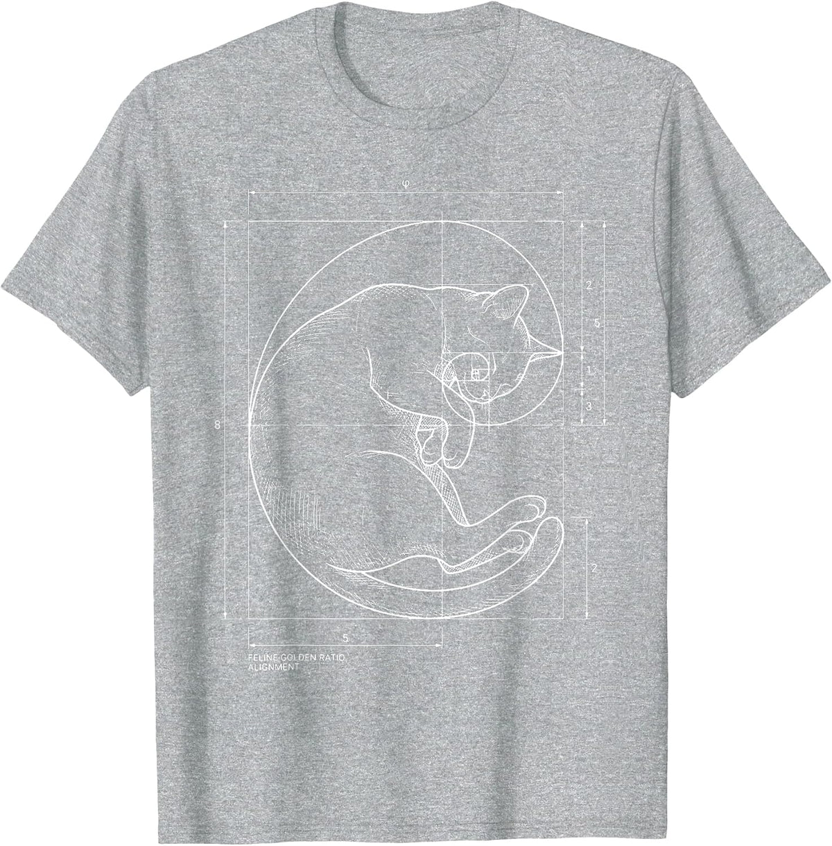 Fibonacci Spiral Cat Blueprint Sacred Geometry Math Teacher T-Shirt - Heather Grey