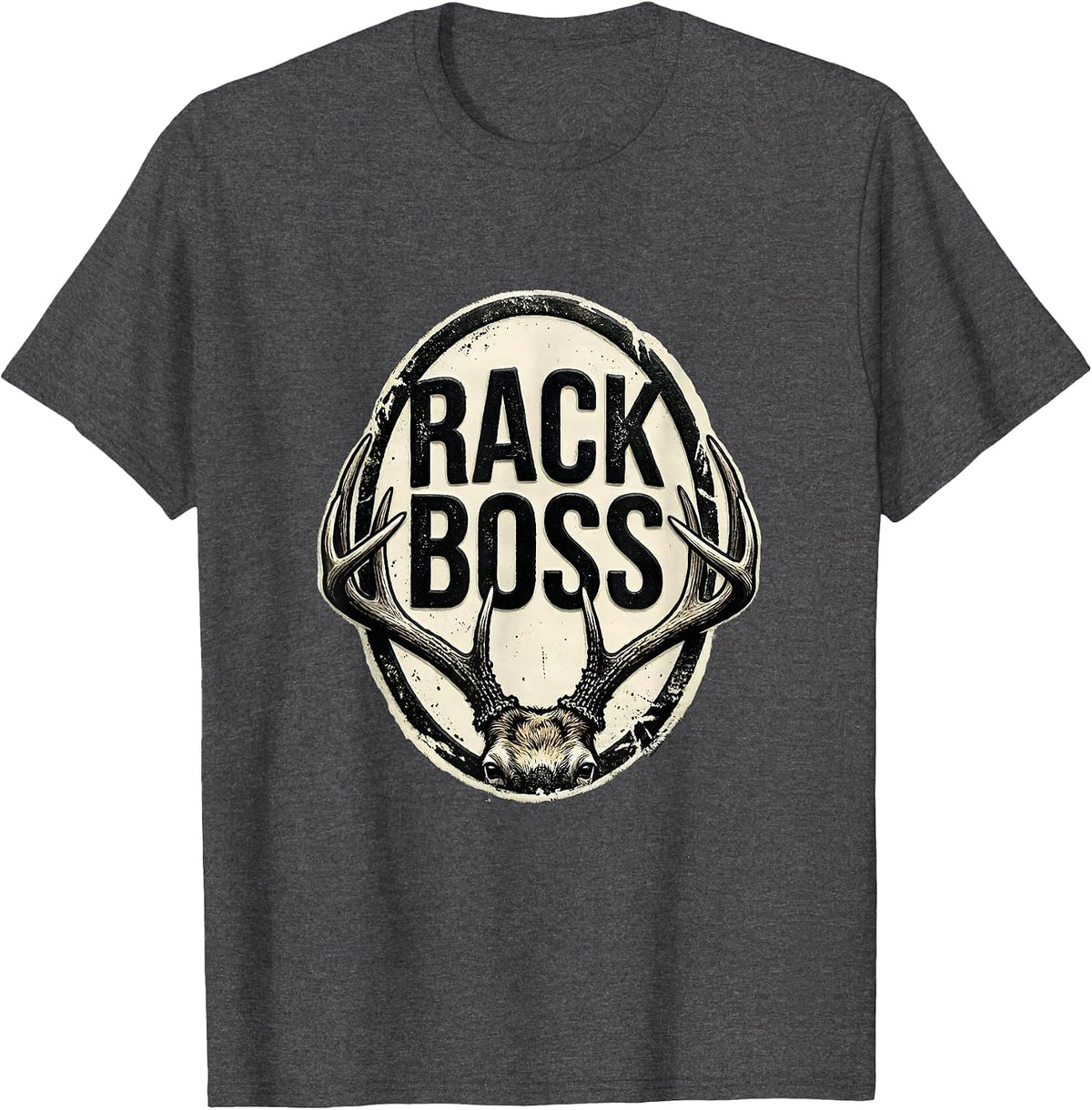 Rack Boss Funny Deer Hunting Hunter Dad Gift T-Shirt - Dark Heather Grey