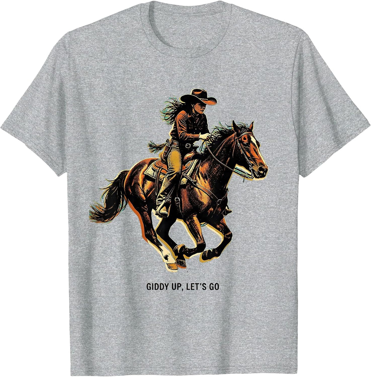 Men's Giddy Up Lets Go Cowgirl Western Design T-Shirt - Heather Grey