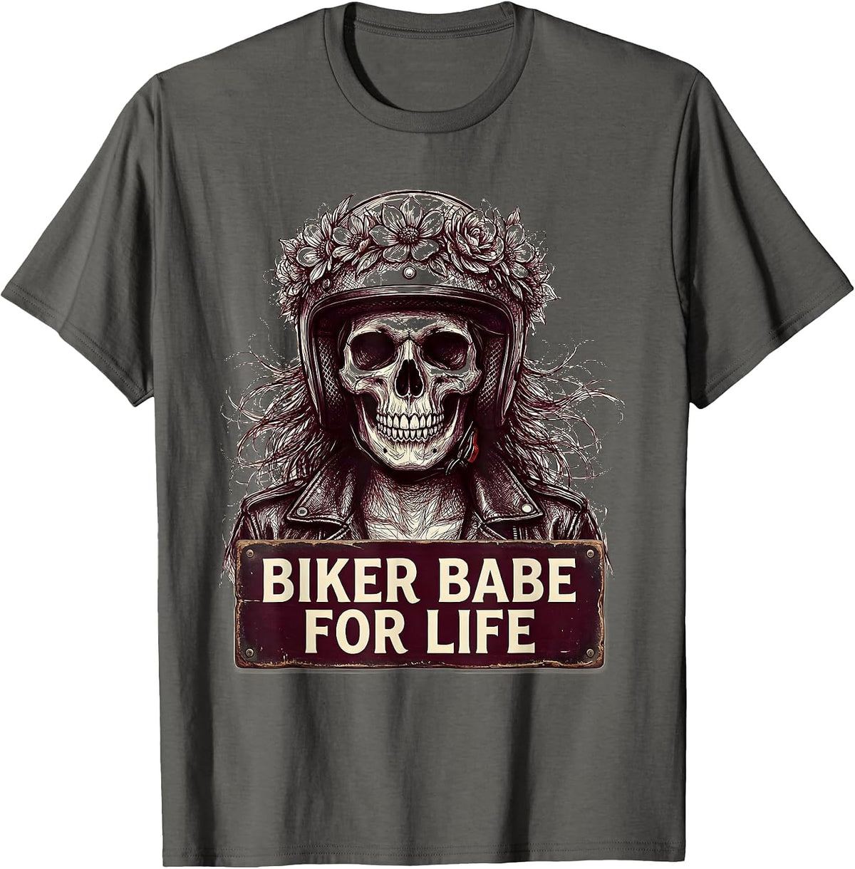 Biker Babe For Life Bold Motorcycle Design T-Shirt - Asphalt Grey